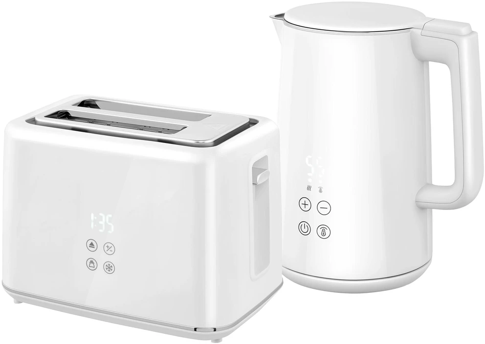 Skrudintuvas HOMCOM virdulio ir skrudintuvo rinkinys, 1,5L virdulys, 2 skrudinimo vietos, 2200W, pusryčių rinkinys su 7 skrudinimo lygiais, atitirpinimo ir pašildymo funkcija, automatinis išsijungimas, LED ekranas, balta