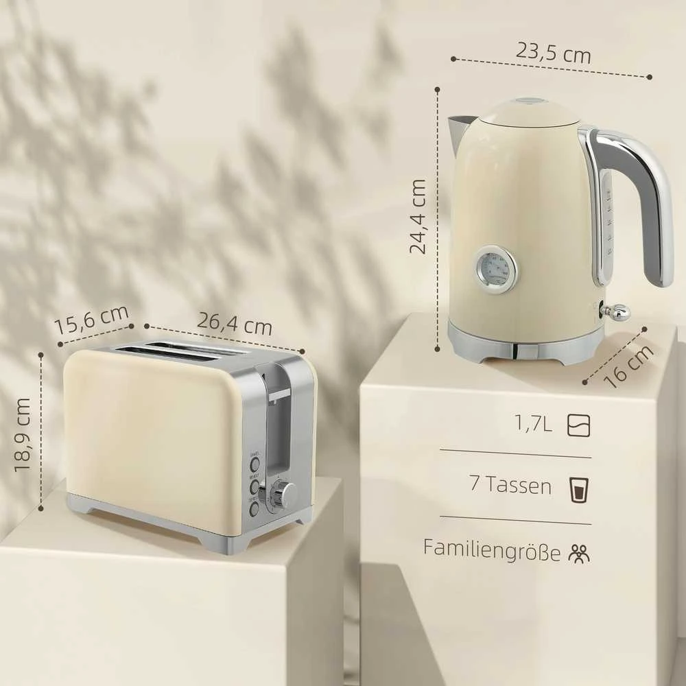 Skrudintuvas HOMCOM virdulio ir skrudintuvo rinkinys, 2200 W, 7 skrudinimo lygiai, įvairios funkcijos, kreminė spalva