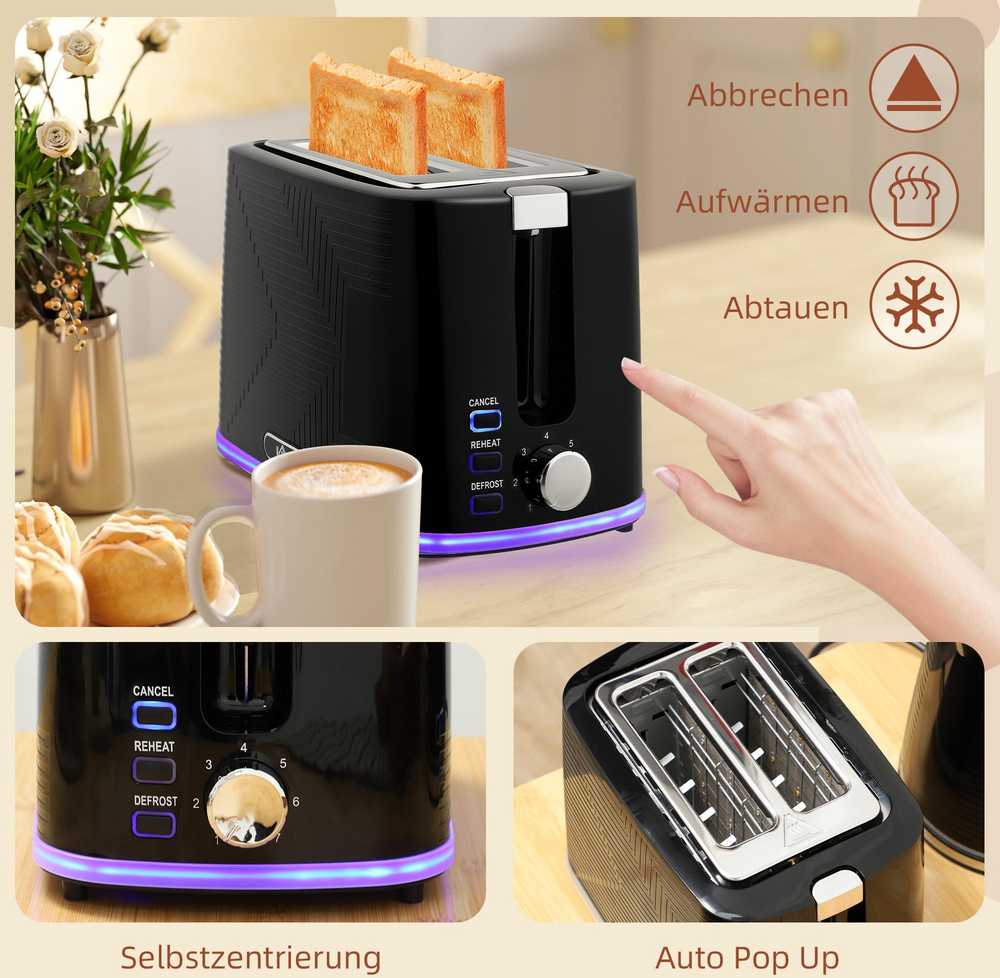 Skrudintuvas HOMCOM virdulio ir skrudintuvo rinkinys, 2200W, Otter termostatas, 2 skrudintuvų angos, 7 rudumo lygiai, dėklas trupiniams, juodas