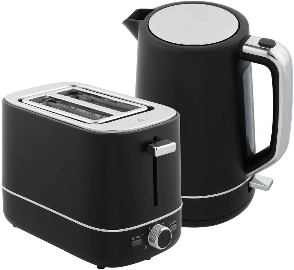 HOMCOM virdulio ir skrudintuvo rinkinys, 2200 W, 1,7 l virdulys, 2 riekelių skrudintuvas, 6 skrudinimo lygiai, pašildymo ir atitirpinimo funkcijos, pusryčių komplektas su kalkių filtru ir trupinių padėklu, juodas