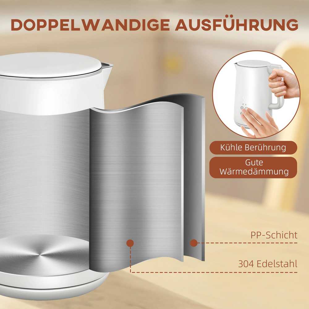 Skrudintuvas HOMCOM virdulio ir skrudintuvo rinkinys, 1,5L virdulys, 2 skrudinimo vietos, 2200W, pusryčių rinkinys su 7 skrudinimo lygiais, atitirpinimo ir pašildymo funkcija, automatinis išsijungimas, LED ekranas, balta