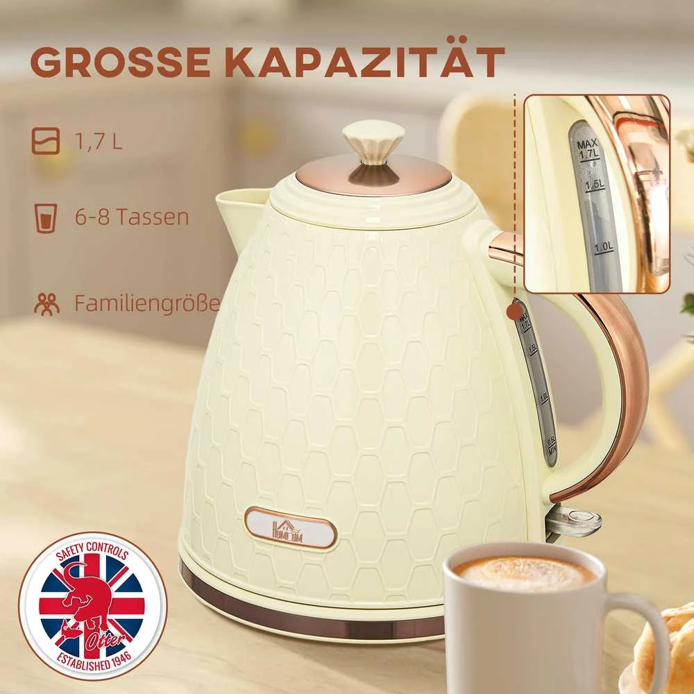 HOMCOM virdulys, 2200 W, su stebėjimo langeliu, filtru, greitas virimas, smėlio spalvos