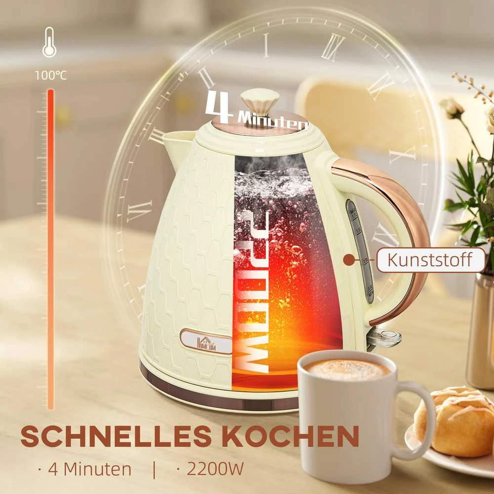 HOMCOM virdulys, 2200 W, su stebėjimo langeliu, filtru, greitas virimas, smėlio spalvos