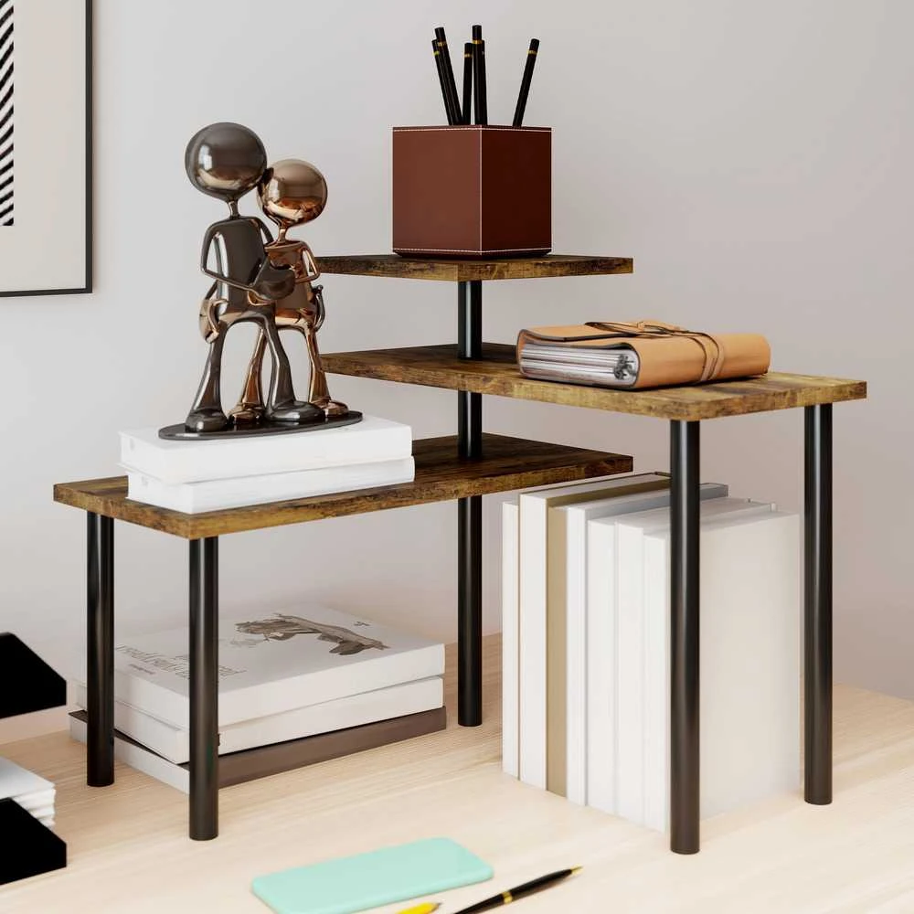 HOMCOM virtuvinė lentyna, besisukanti mikrobangų krosnelės lentyna su 3 pakopomis, pramoninė metalinė pastatoma lentyna, 40 x 18 x 36,5 cm