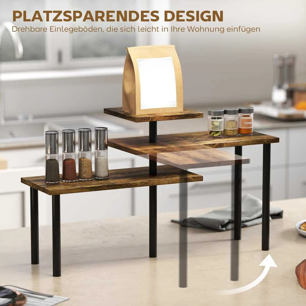 HOMCOM virtuvinė lentyna, besisukanti mikrobangų krosnelės lentyna su 3 pakopomis, pramoninė metalinė pastatoma lentyna, 40 x 18 x 36,5 cm