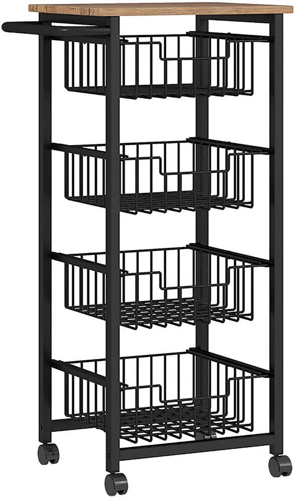 HOMCOM virtuvinis vežimėlis su stalviršiu, 4 ištraukiamais plieniniais krepšiais, vežimėlis biurui, 49,5 x 31 x 91 cm, ąžuolo spalvos