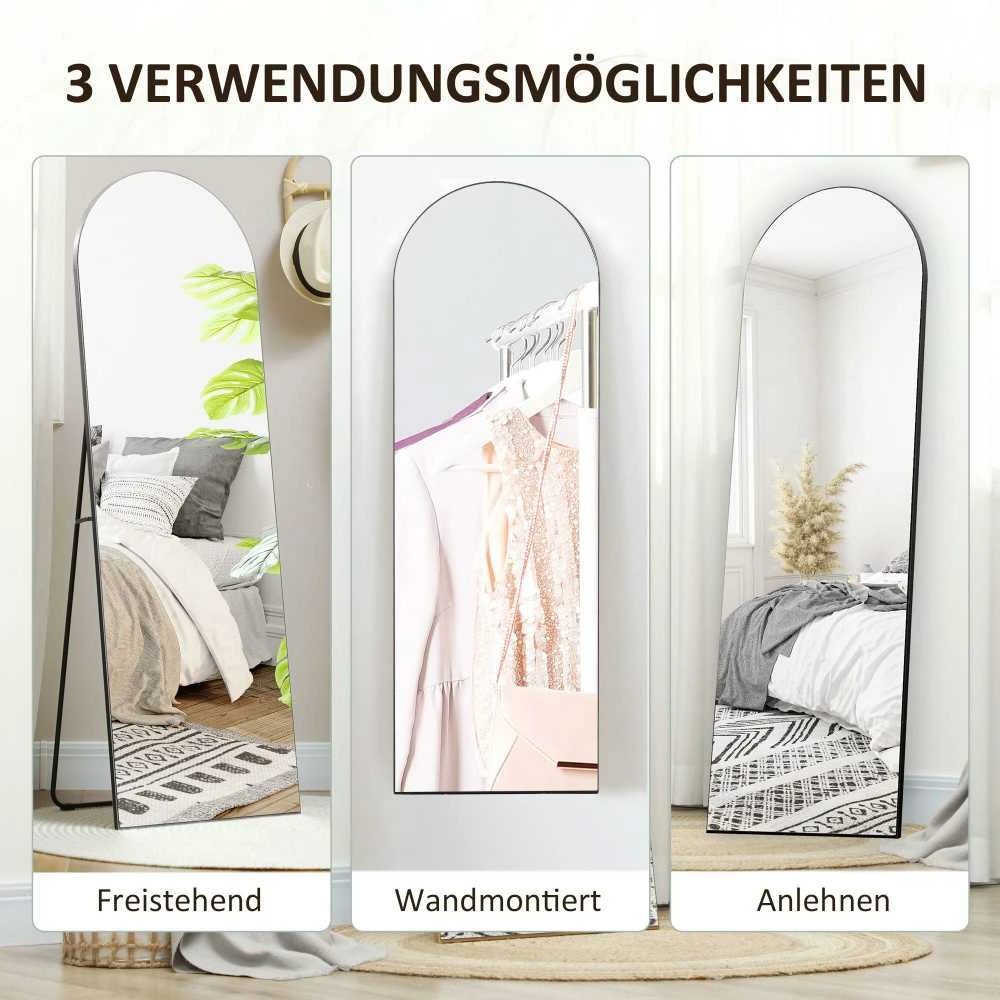 HOMCOM veidrodis per visą ūgį, 150 x 50 cm sieninis veidrodis su stovu, arkos formos dizainas, pastatomas veidrodis su apsaugine plėvele nuo dūžių, svetainei, miegamajam, juodas
