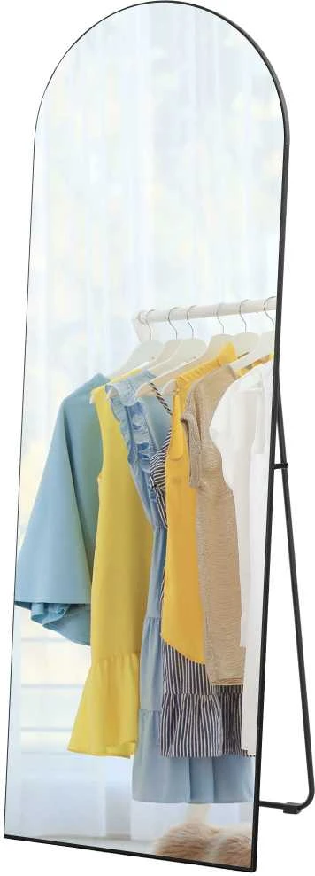 HOMCOM veidrodis per visą ūgį, 150 x 50 cm sieninis veidrodis su stovu, arkos formos dizainas, pastatomas veidrodis su apsaugine plėvele nuo dūžių, svetainei, miegamajam, juodas
