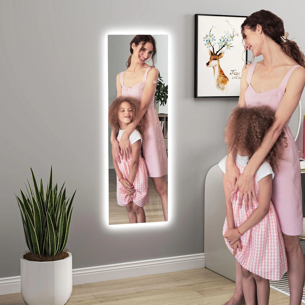 HOMCOM viso ilgio veidrodis 40 x 120 cm stovintis veidrodis su LED apšvietimu, sieninis veidrodis su jutikliniu valdymu, berėmis grindų veidrodis, skirtas miegamajam, svetainei