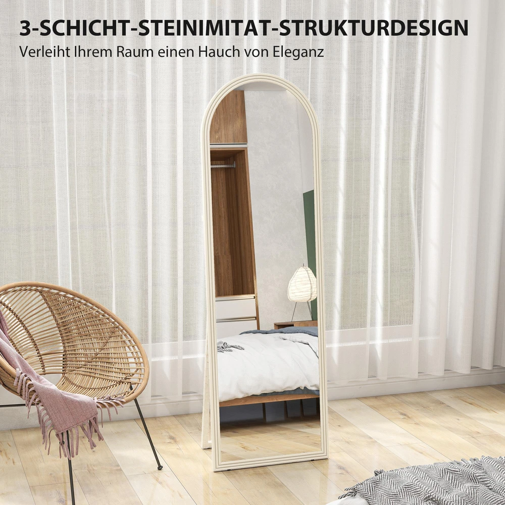 HOMCOM viso ūgio veidrodis, 50 x 160 cm, pastatomas, montuojamas ant sienos, arkiniu rėmu, baltas