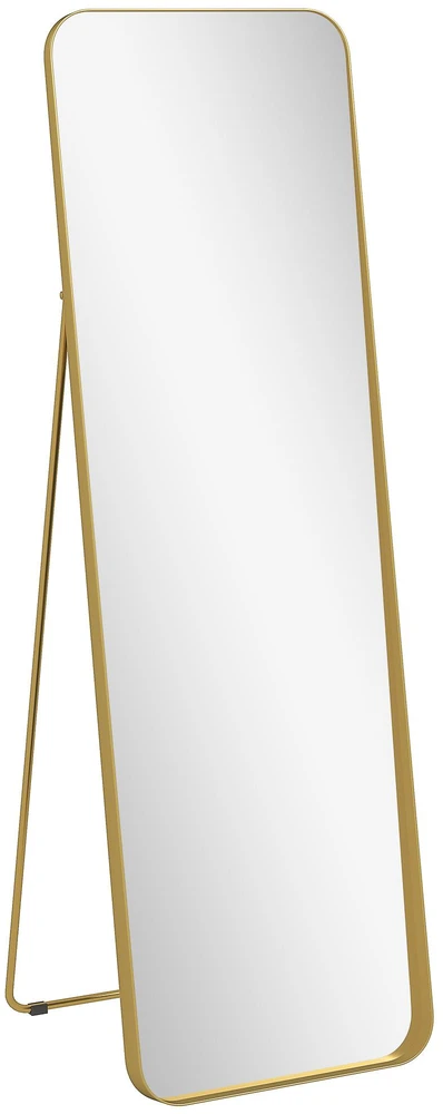 HOMCOM viso ūgio veidrodis 160 x 50 cm, siaurėjantis pastatomas veidrodis su metaliniu rėmu ir dūžiams atspariu stiklu, sieninis veidrodis statymui, atėmimui, veidrodis svetainei, miegamajam, prieškambariui, auksinis