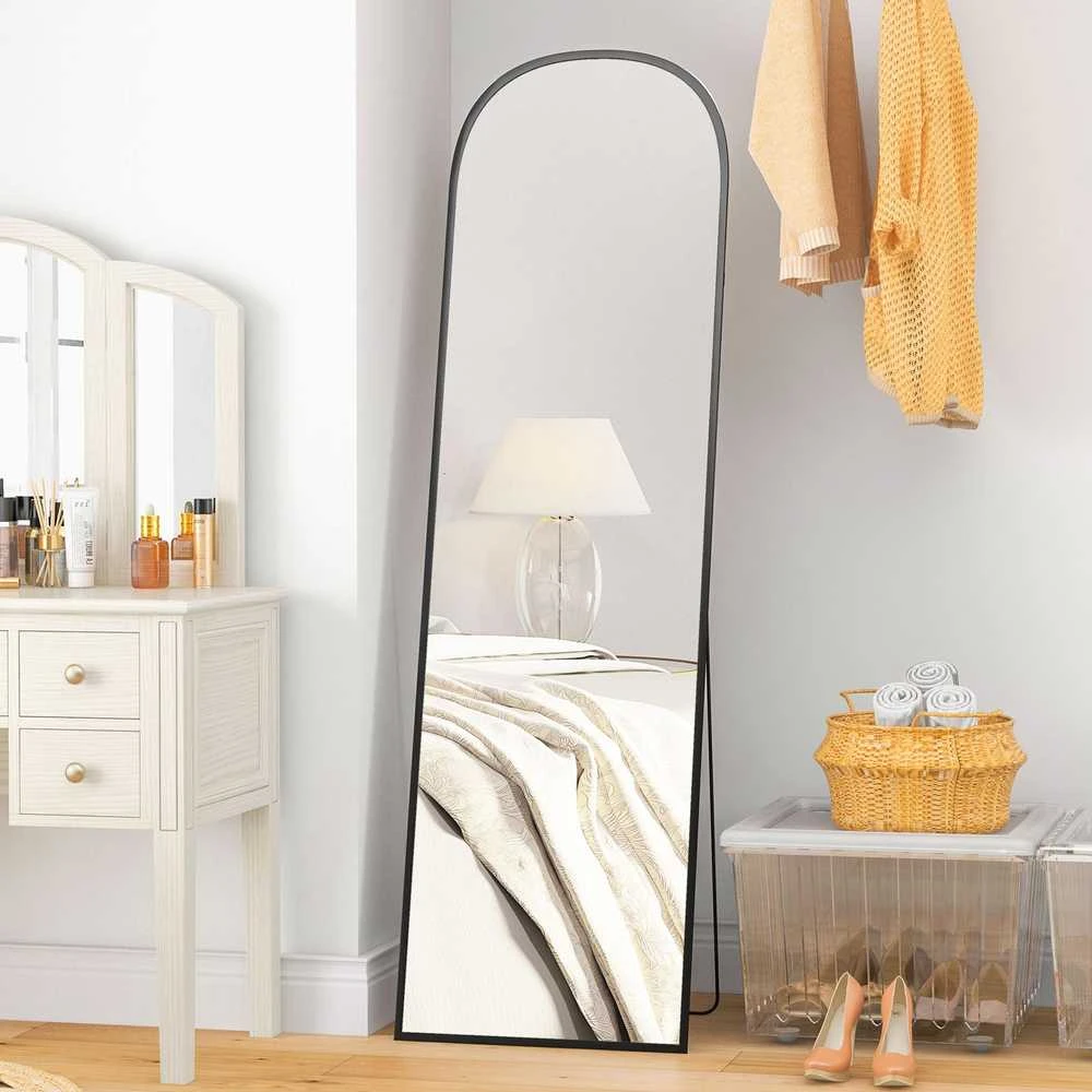HOMCOM viso ūgio veidrodis 169 x 49 cm, arkinis pastatomas veidrodis su dūžimui atspariu stiklu ir aliuminio rėmu, sieninis veidrodis atraminis, laisvai pastatomas, svetainei, miegamajam, koridoriui, juodas
