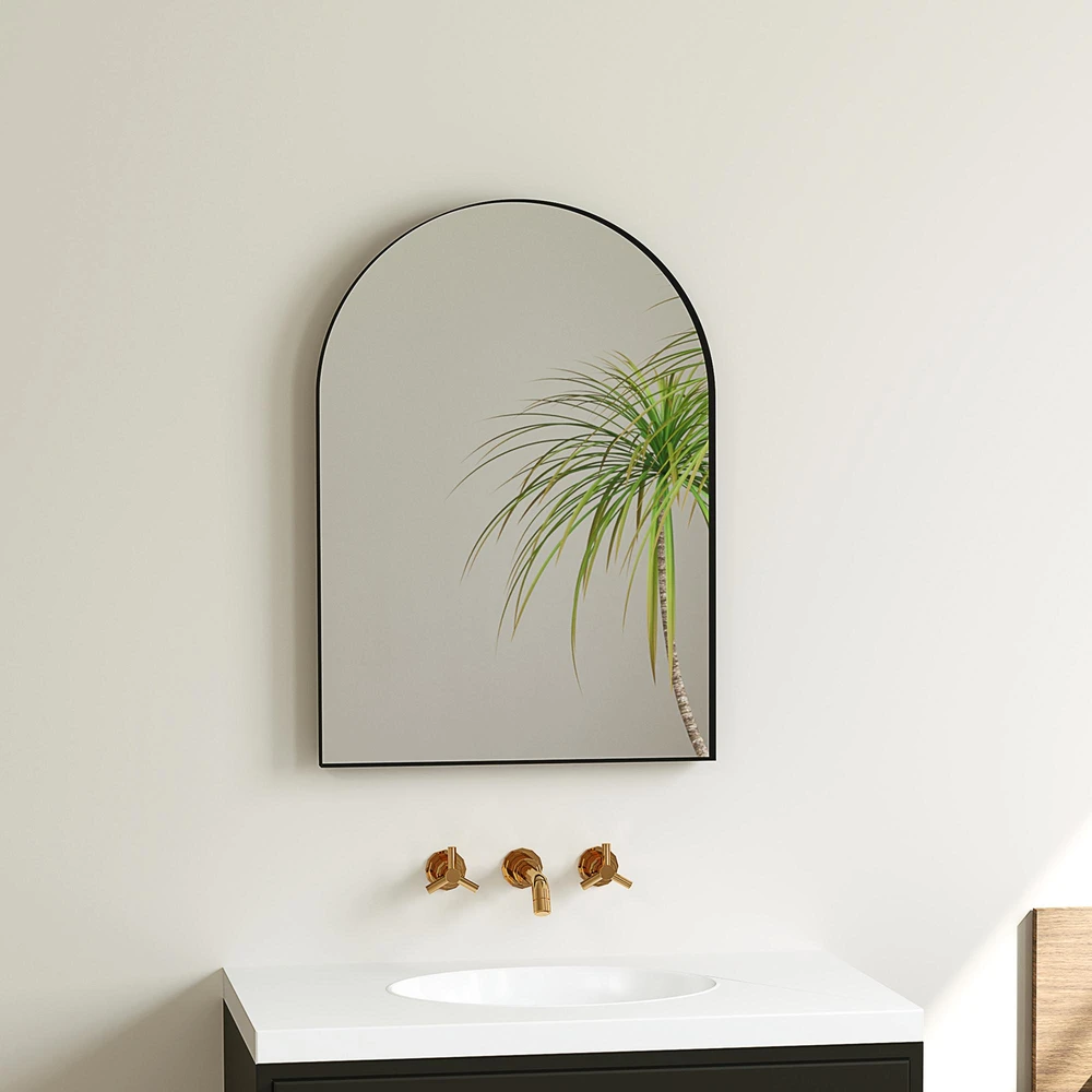 HOMCOM vonios veidrodis 50 x 70 cm, veidrodis su apsaugine plėvele nuo dūžių, vonios veidrodis su aliuminio rėmu, sieninis veidrodis vonios kambariui, miegamajam, juodas