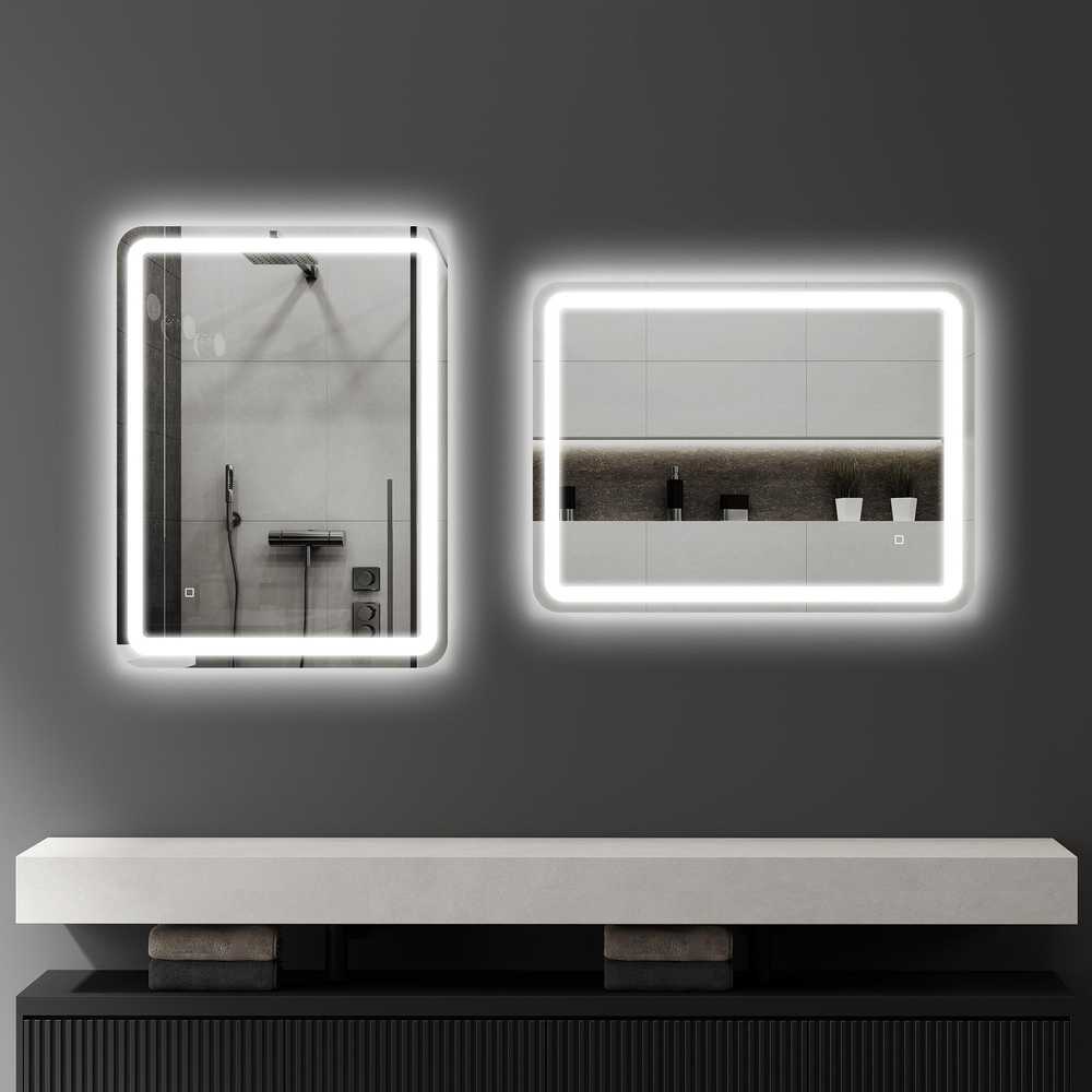 HOMCOM vonios veidrodis, 60 x 80 cm LED veidrodis su jutikliniu jungikliu, atminties funkcija, sieninis veidrodis su apsauga nuo rasojimo ir 3 apšvietimo spalvomis, sidabrinis