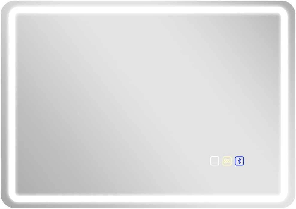 HOMCOM vonios veidrodis su apšvietimu 50x70 cm, LED veidrodis, sieninis veidrodis su „Bluetooth“ muzikos funkcija, jutikliniu jungikliu, atminties funkcija, apsauga nuo rasojimo, 3 šviesos spalvos, sidabrinis