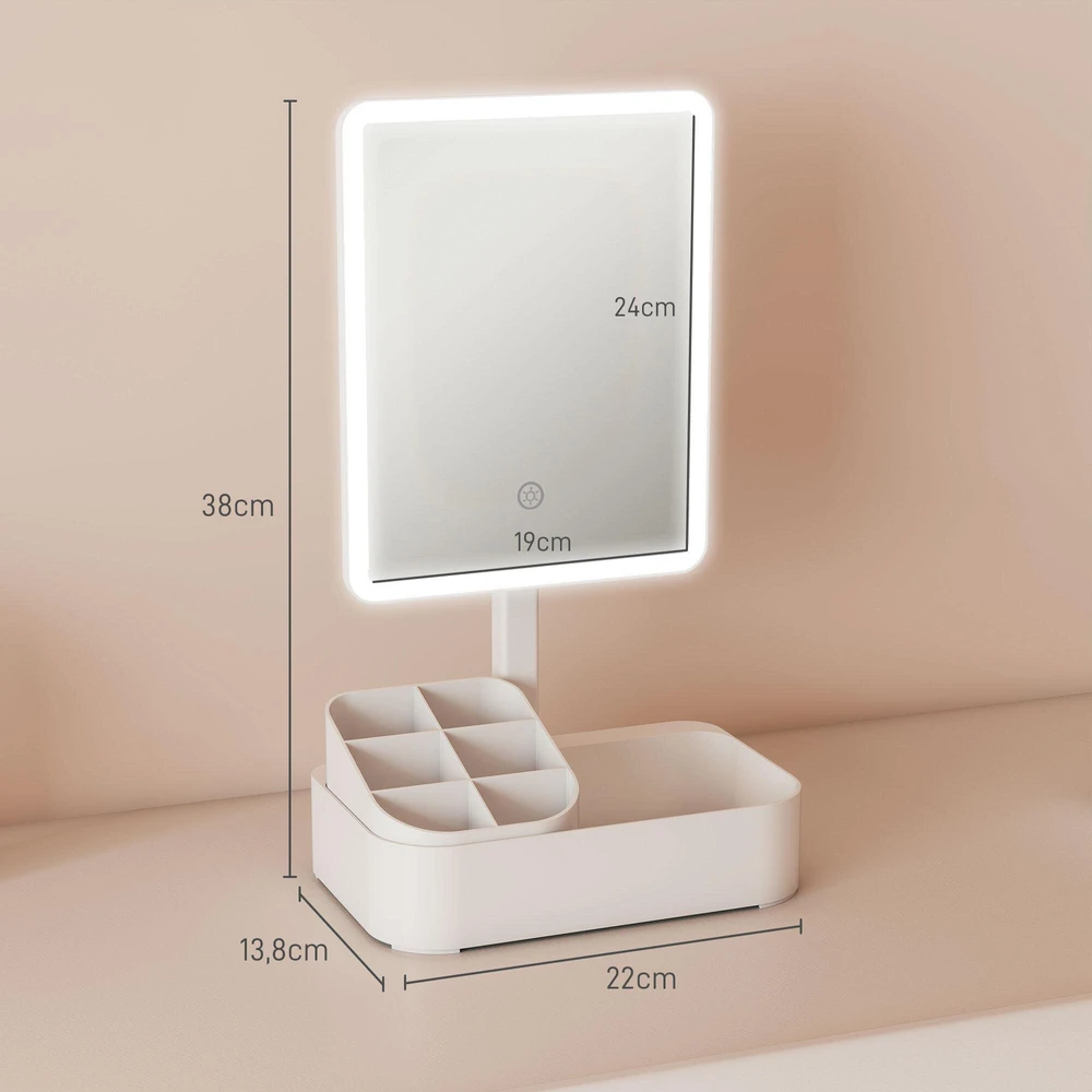 Įkraunamas makiažo veidrodis su apšvietimu, 180° pasukamas LED kosmetinis veidrodis su 2 apšvietimo režimais, baltas