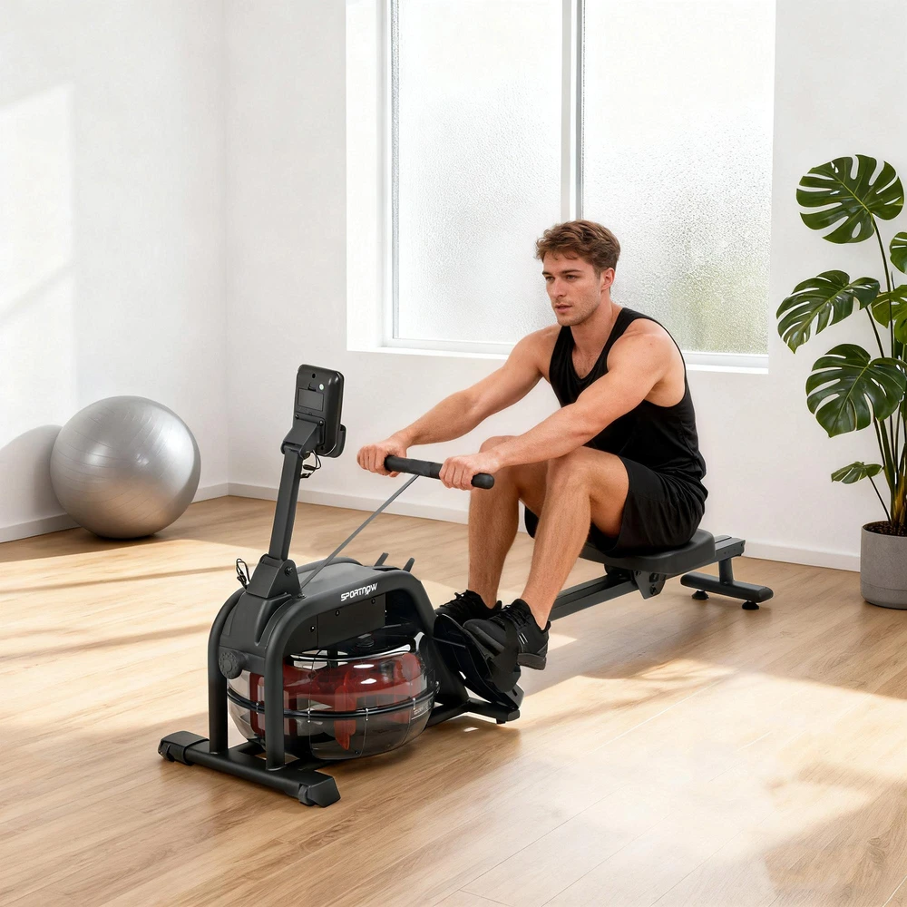 Irklavimo treniruoklis, su 6-11 l vandens talpa, LCD monitoriumi, telefono laikikliu, 135 kg keliamoji galia, plieno, juodas