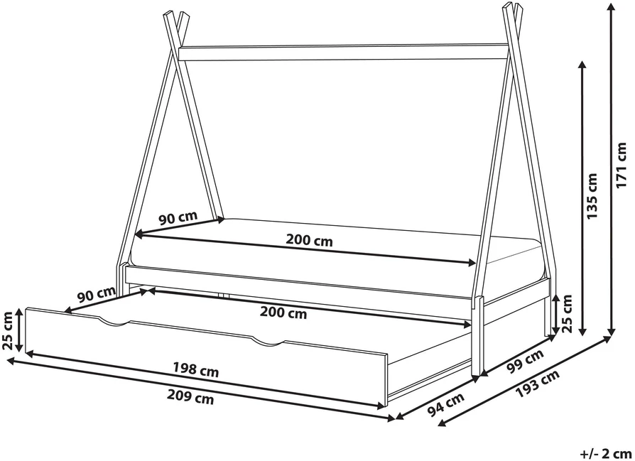 Ištraukiama vaikiška lova Beliani TALMONTIERS, pušies mediena, 90 x 200 cm, pilka