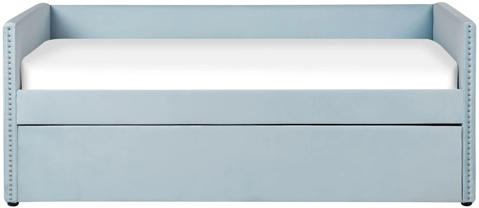 Ištraukiama veliūrinė lova „Beliani TROYES“, 90 × 200 cm, mėlyna
