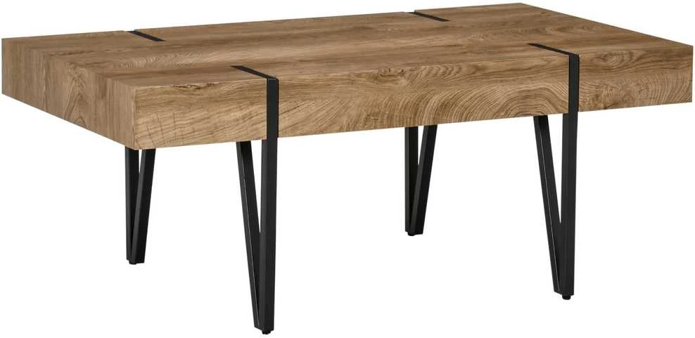 HOMCOM kavos staliukas, šoninis staliukas, svetainės stalas su reguliuojamomis kojelėmis, pramoninio stiliaus, MDF, metalas, natūralaus medžio spalvos, 105 x 60 x 42 cm