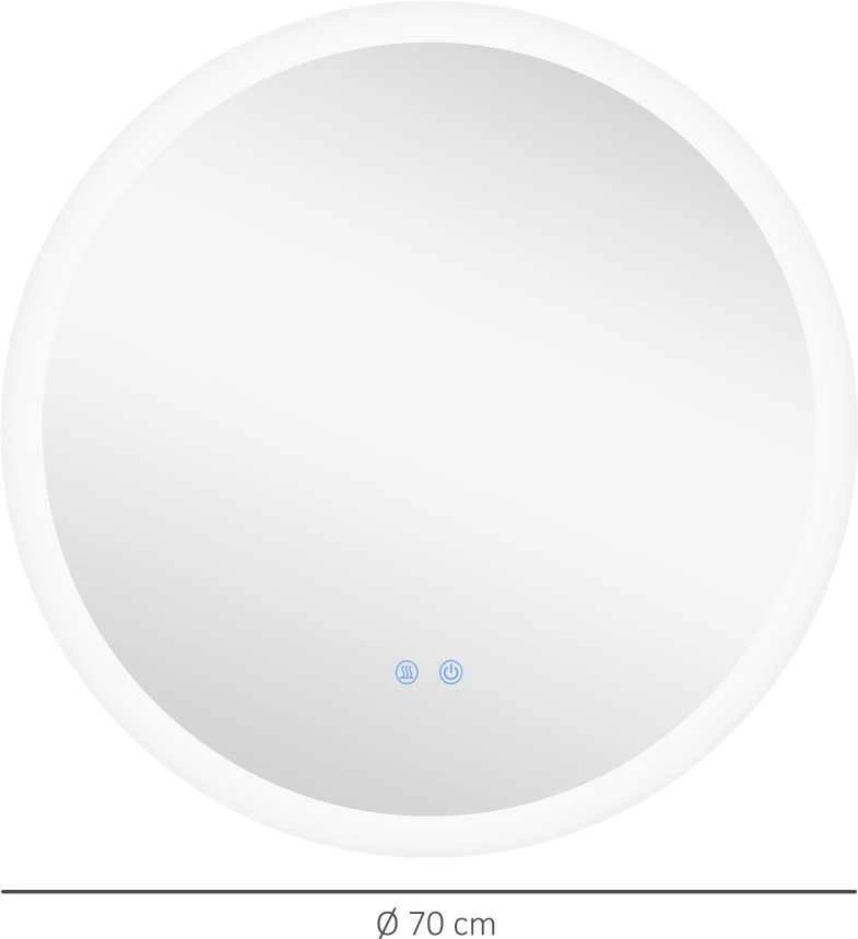 kleankin vonios veidrodis, apšviečiamas sieninis veidrodis su 3 šviesos spalvomis, Ø70 cm, IP44, jutiklinis jungiklis, apsauga nuo rasojimo