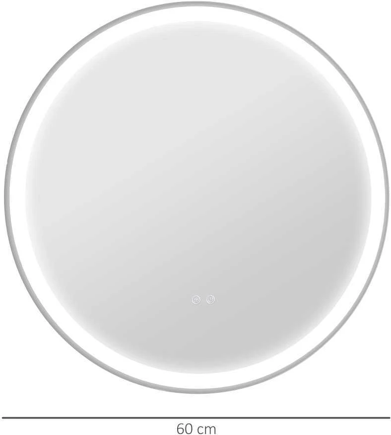 kleankin vonios veidrodis, vonios veidrodis su LED apšvietimu, Ø 60 cm šviečiantis veidrodis su jutikline funkcija, atminties funkcija, apsauga nuo rasojimo, su aliuminio rėmu