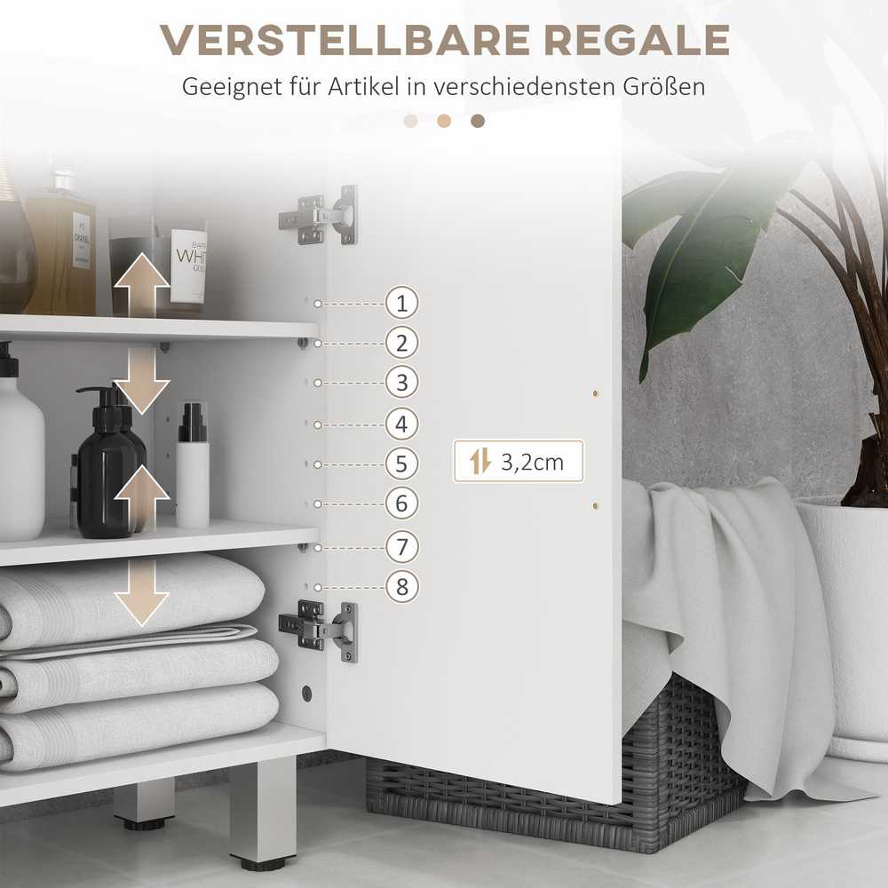 kleankin Vonios spintelė, šoninė spintelė su 2 blizgiais baltos spalvos stalčiais, durelėmis, vonios spintelė su reguliuojama lentyna, laikymo spintelė svetainei, 60 x 30 x 93 cm