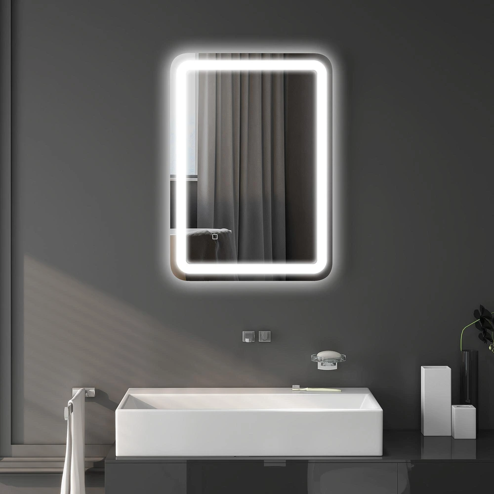 Homcom kleankin vonios veidrodis, 50 x 70 cm LED vonios veidrodis su 3 šviesos spalvomis, sieninis veidrodis su jutikliniu jungikliu, atminties funkcija, apšviečiamas veidrodis su apsauga nuo rasojimo, IP44