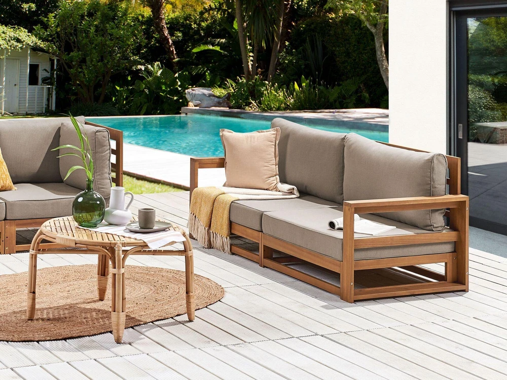Lauko baldų komplektas Beliani 2 vietų sodo sofa TIMOR Modulinė Sertifikuota akacijos mediena Šviesiai ruda