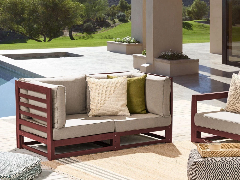 Lauko baldų komplektas Beliani 2 vietų sodo sofa TRANI modulinė akacijos mediena, bordinė