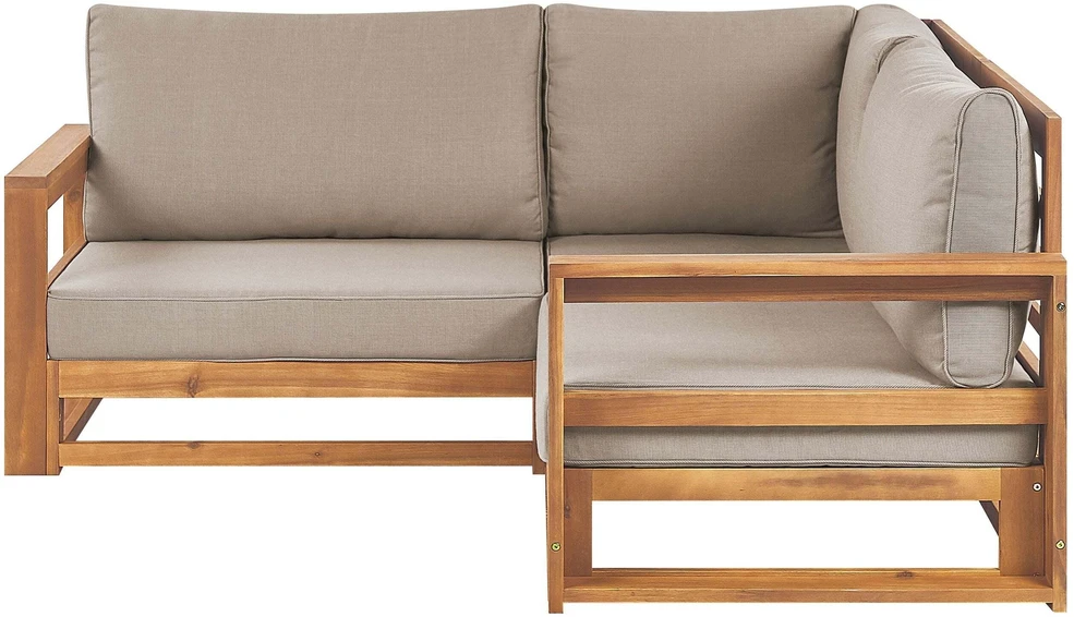 Lauko baldų komplektas Beliani 2 vietų sodo kampinė sofa TIMOR Modulinė, sertifikuota akacijos mediena, šviesiai ruda