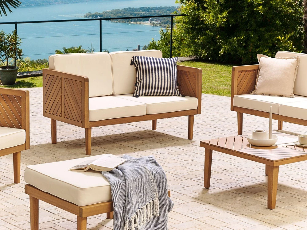 Beliani 2 vietų sodo sofa BARATTI, akacijos mediena, ruda
