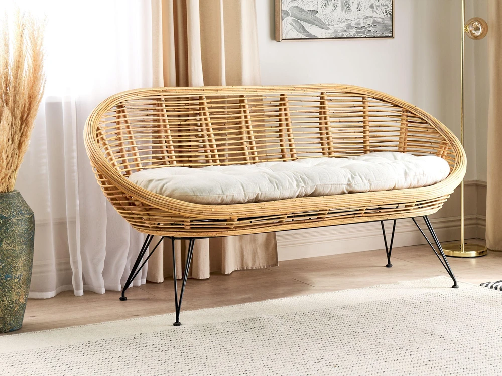 Beliani 2 vietų sodo sofa MARATEA natūralaus rotango