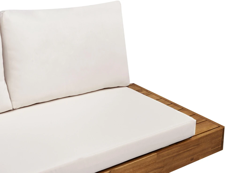 Lauko baldų komplektas Beliani 2 vietų sodo sofa MARETTIMO iš sertifikuotos akacijos medienos, kreminė balta