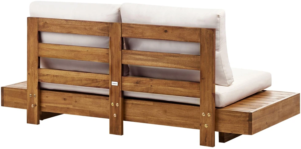 Lauko baldų komplektas Beliani 2 vietų sodo sofa MARETTIMO iš sertifikuotos akacijos medienos, kreminė balta