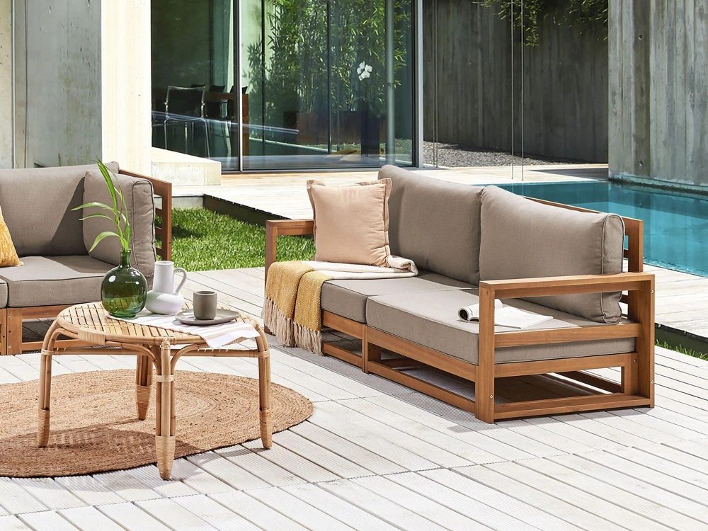 Lauko baldų komplektas Beliani 2 vietų sodo sofa TIMOR Modulinė Sertifikuota akacijos mediena Šviesiai ruda
