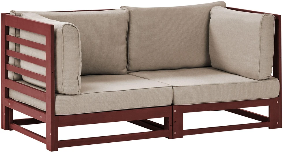 Lauko baldų komplektas Beliani 2 vietų sodo sofa TRANI modulinė akacijos mediena, bordinė
