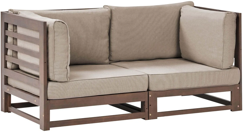 Lauko baldų komplektas Beliani 2 vietų sodo sofa TRANI Modulinė Sertifikuota akacijos mediena Tamsiai ruda