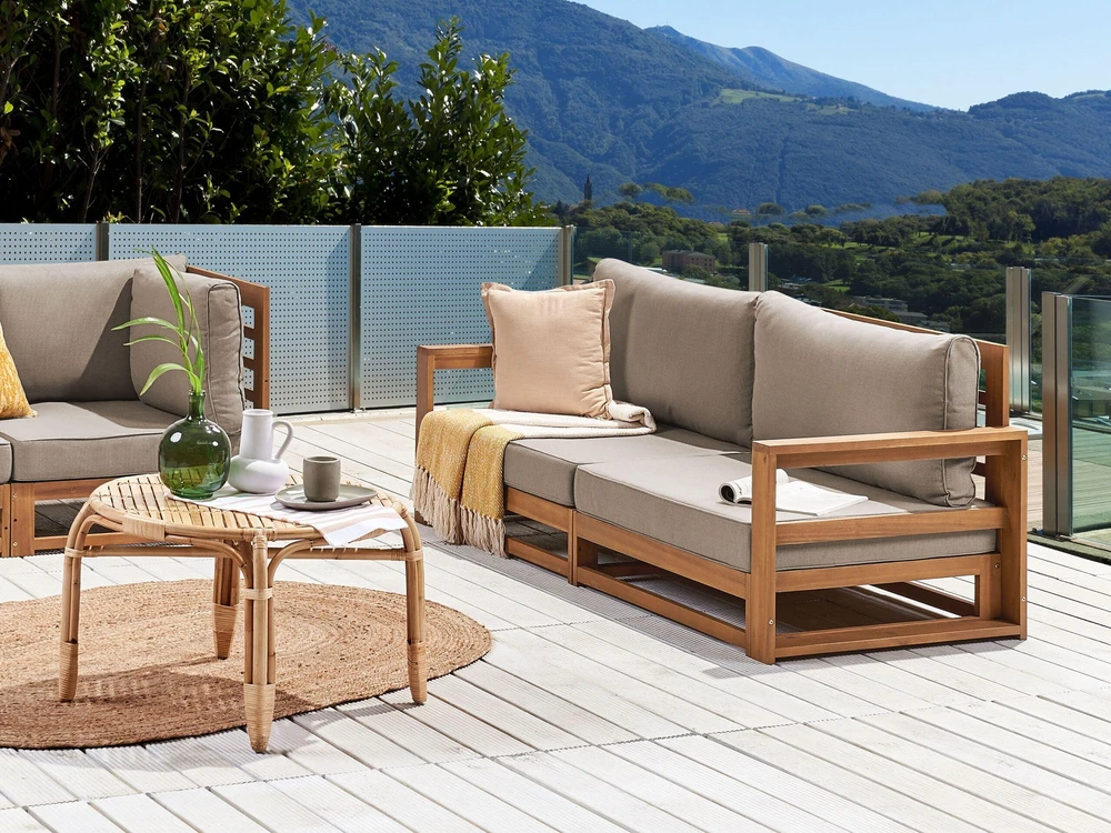 Lauko baldų komplektas Beliani 2 vietų sodo sofa TIMOR Modulinė Sertifikuota akacijos mediena Šviesiai ruda