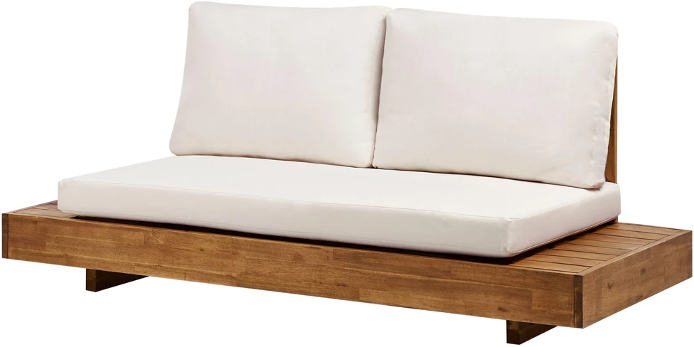 Lauko baldų komplektas Beliani 2 vietų sodo sofa MARETTIMO iš sertifikuotos akacijos medienos, kreminė balta