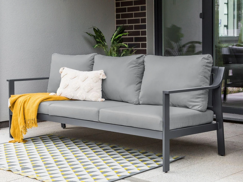 Lauko baldų komplektas Beliani 3 vietų sodo sofa KIATO metalinė tamsiai pilka