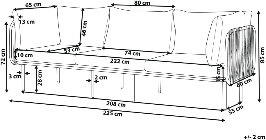 Lauko baldų komplektas Beliani 3 vietų sodo sofa SENISE pilka metalinė