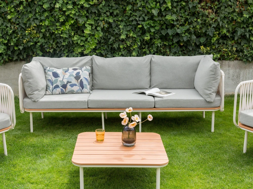 Lauko baldų komplektas Beliani 3 vietų sodo sofa SENISE pilka metalinė