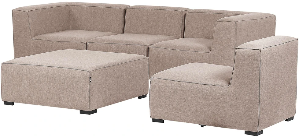 Lauko baldų komplektas Beliani 4 vietų modulinė sodo sofa su pufu AREZZO smėlio spalvos