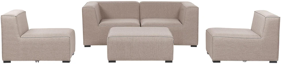 Lauko baldų komplektas Beliani 4 vietų modulinė sodo sofa su pufu AREZZO smėlio spalvos