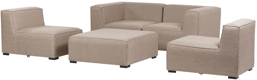 Lauko baldų komplektas Beliani 4 vietų modulinė sodo sofa su pufu AREZZO smėlio spalvos