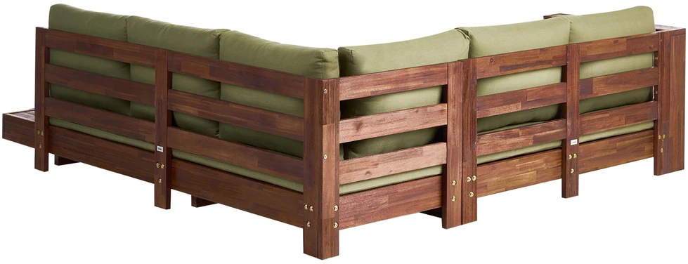 Lauko baldų komplektas Beliani 5 vietų kampinė sodo sofa MARETTIMO dešininė, žalia, sertifikuota akacijos mediena
