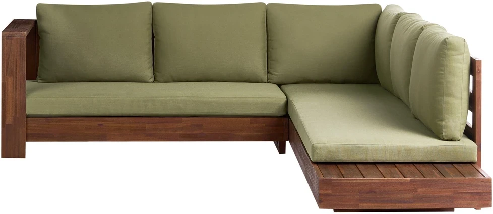 Lauko baldų komplektas Beliani 5 vietų kampinė sodo sofa MARETTIMO dešininė, žalia, sertifikuota akacijos mediena