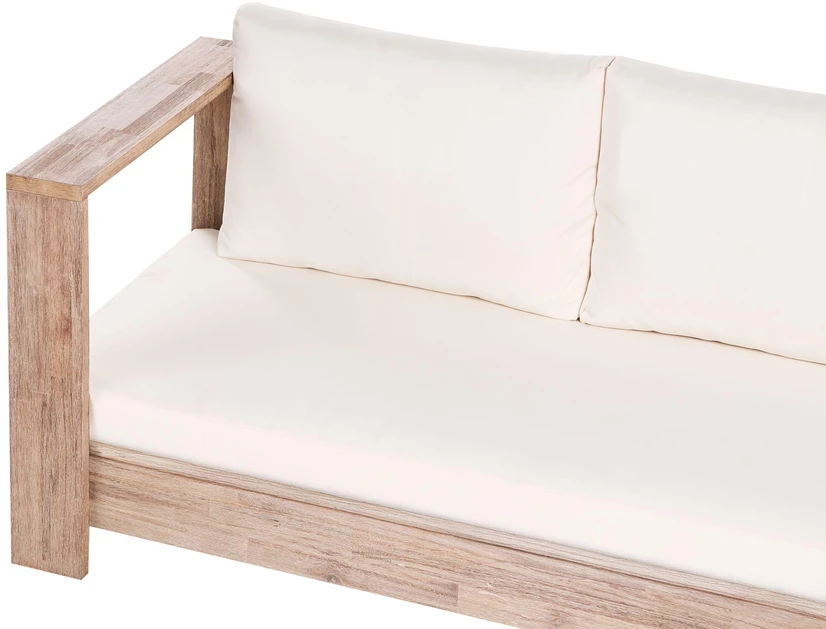 Lauko baldų komplektas Beliani 5 vietų sodo kampinė sofa MARETTIMO Dešininė, kreminė balta, sertifikuota akacijos mediena