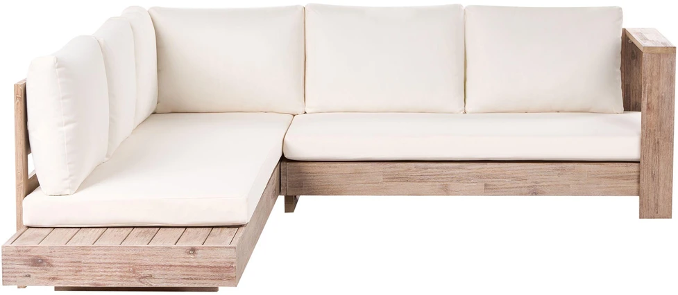 Lauko baldų komplektas Beliani 5 vietų sodo kampinė sofa MARETTIMO kairinė, kreminė balta, sertifikuota akacijos mediena